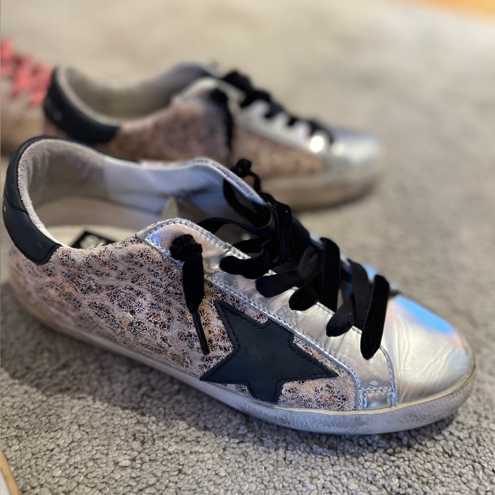 Authentic Golden Goose Leopard Print Super Star Sneakers Size 36